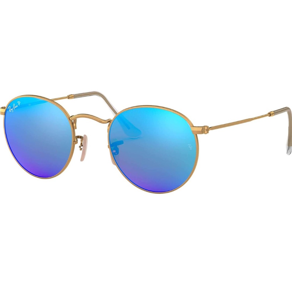 Ray-Ban Gold Frame Sunglasses with Blue Lenses